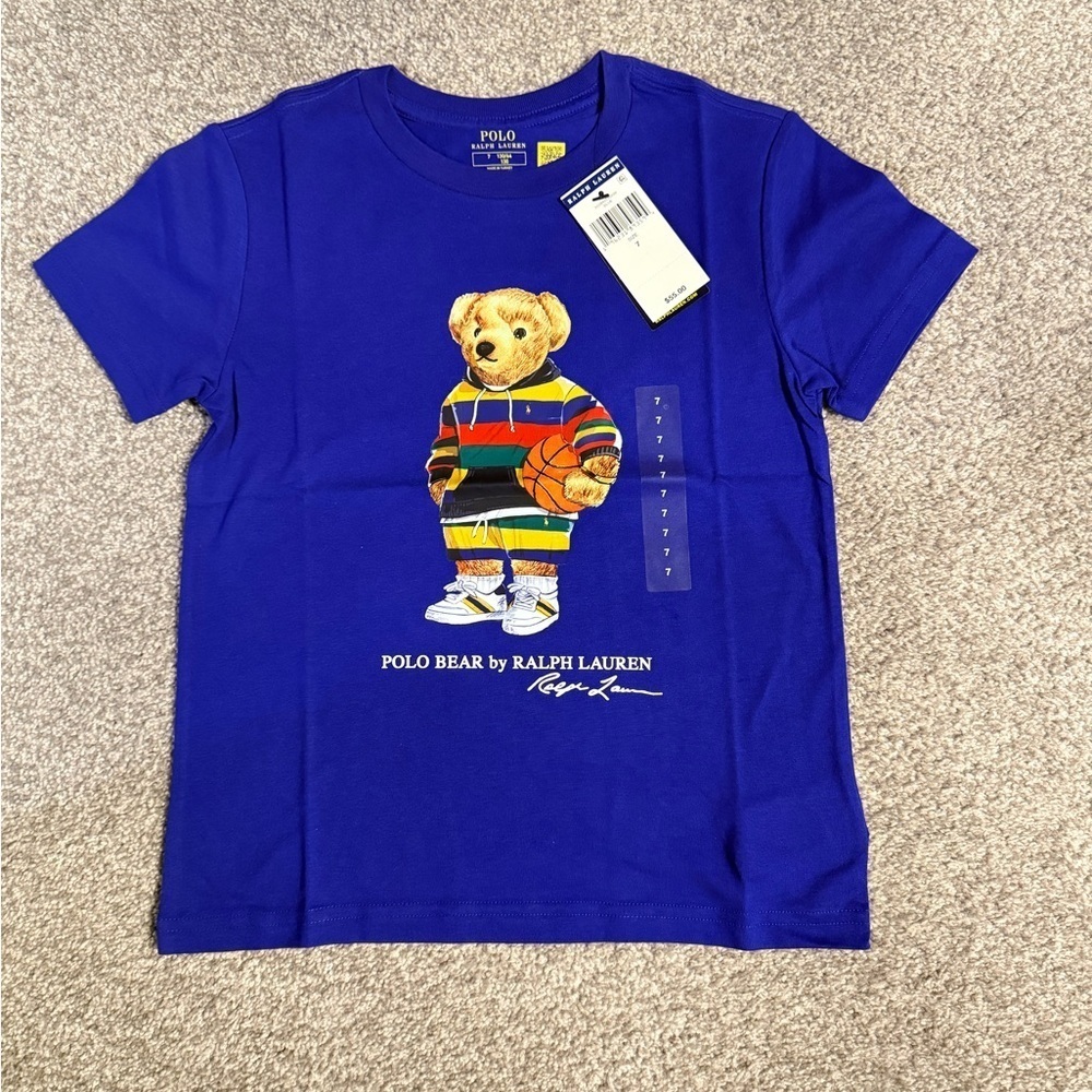 Ralph Lauren Kids Blue Tee with Basket Ball bear